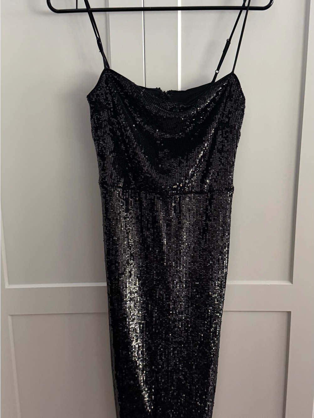 Express Black Sequin Midi Dress with Spaghetti Straps